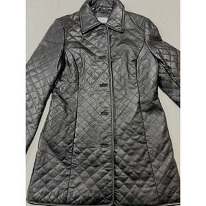 Neiman Marcus Quilted Lamb Leather Coat SZ M Jet Black Urban Luxe City Chic 495$